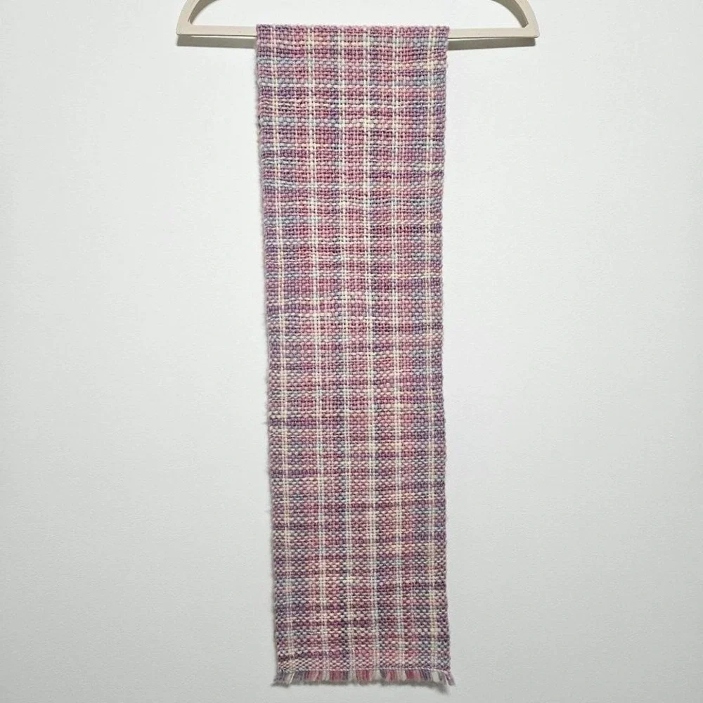 Hand Knit Womens 100% Pure Virgin‎ Wool Scarf Pink Purple Cream Uruguay 5.5 Feet